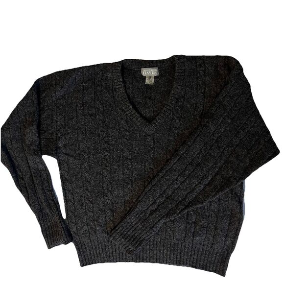 Vintage Christopher Hayes 90s Wool Charcoal Gray V Neck Sweater Preppy L - Picture 2 of 7